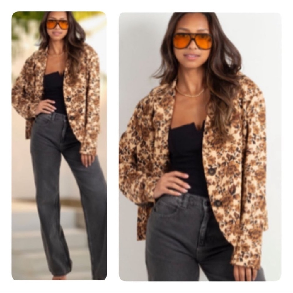 Free People Brown Floral Blazer